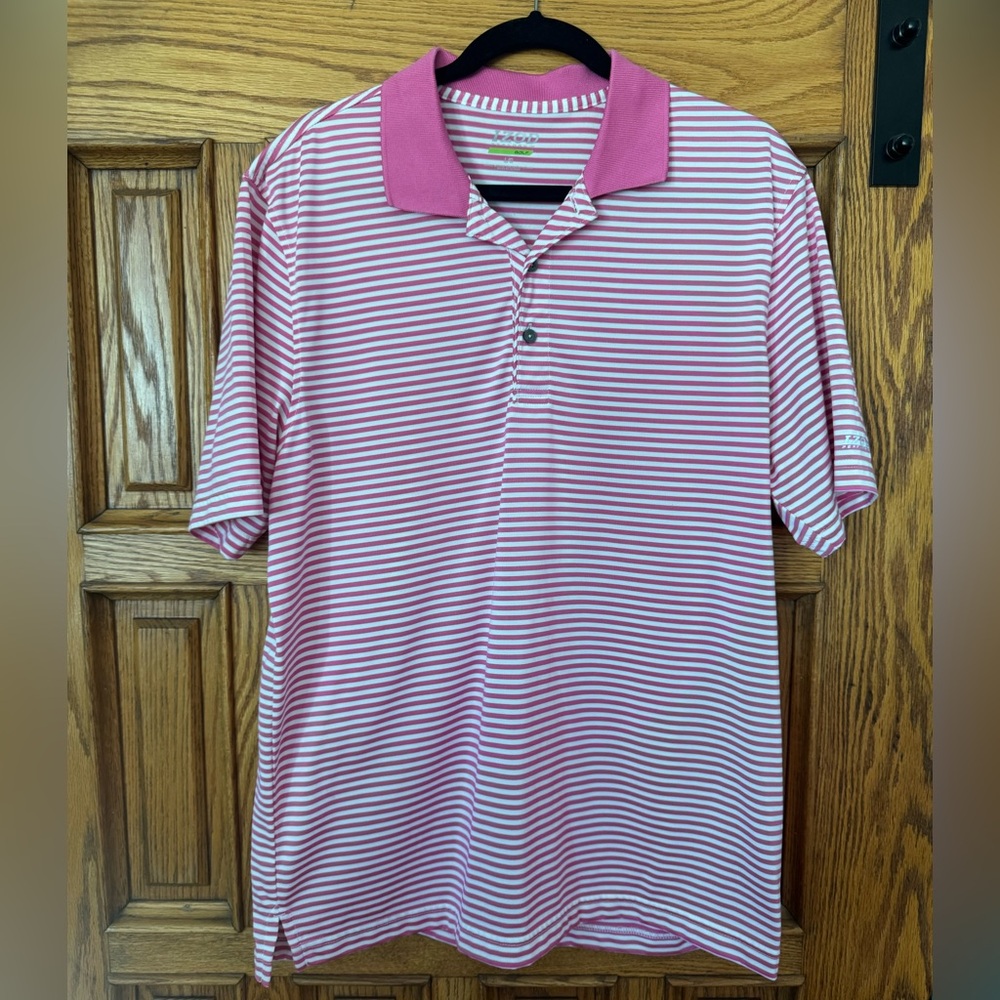 Izod Golf Pink Striped Polo Shirt